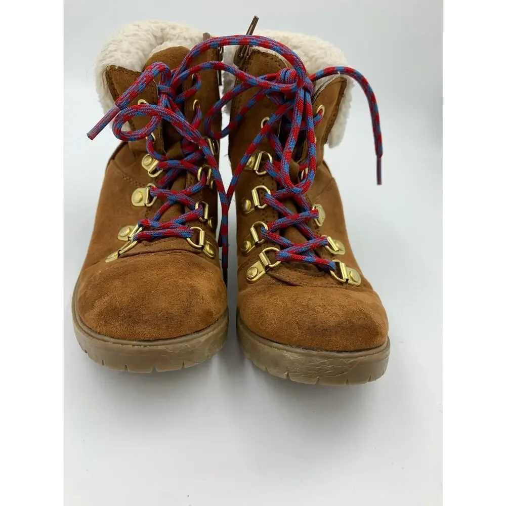 Steve Madden Shearling Cuff Faux Fur Vegan Suede High Top Boots Girls Youth 1